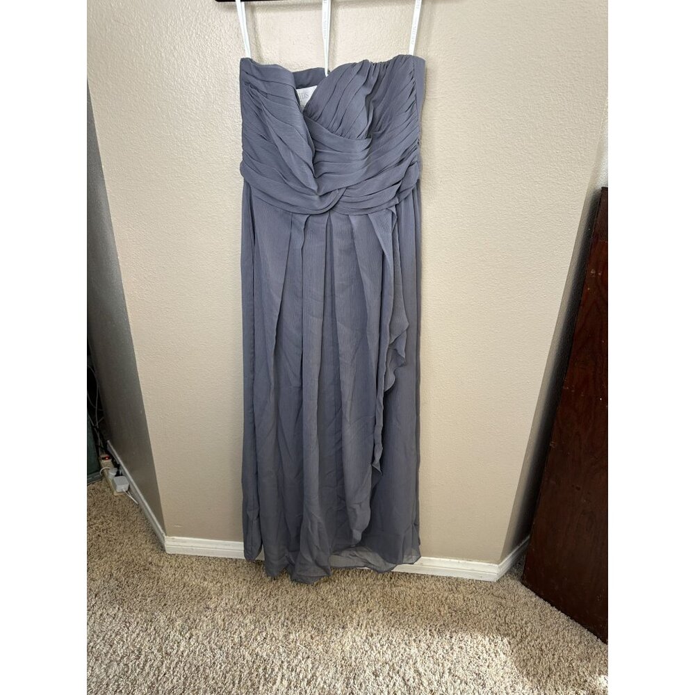 Davids Bridal Womens Strapless A-Line Chiffon Gown Size 16 Gray Formal Dress